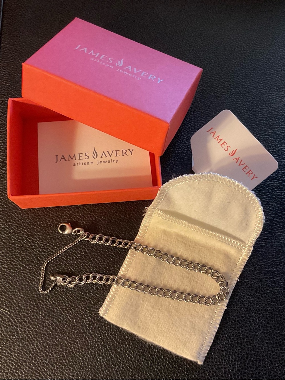 James Avery Sterling Silver Double-link Chain Charm Bracelet with Branded Box